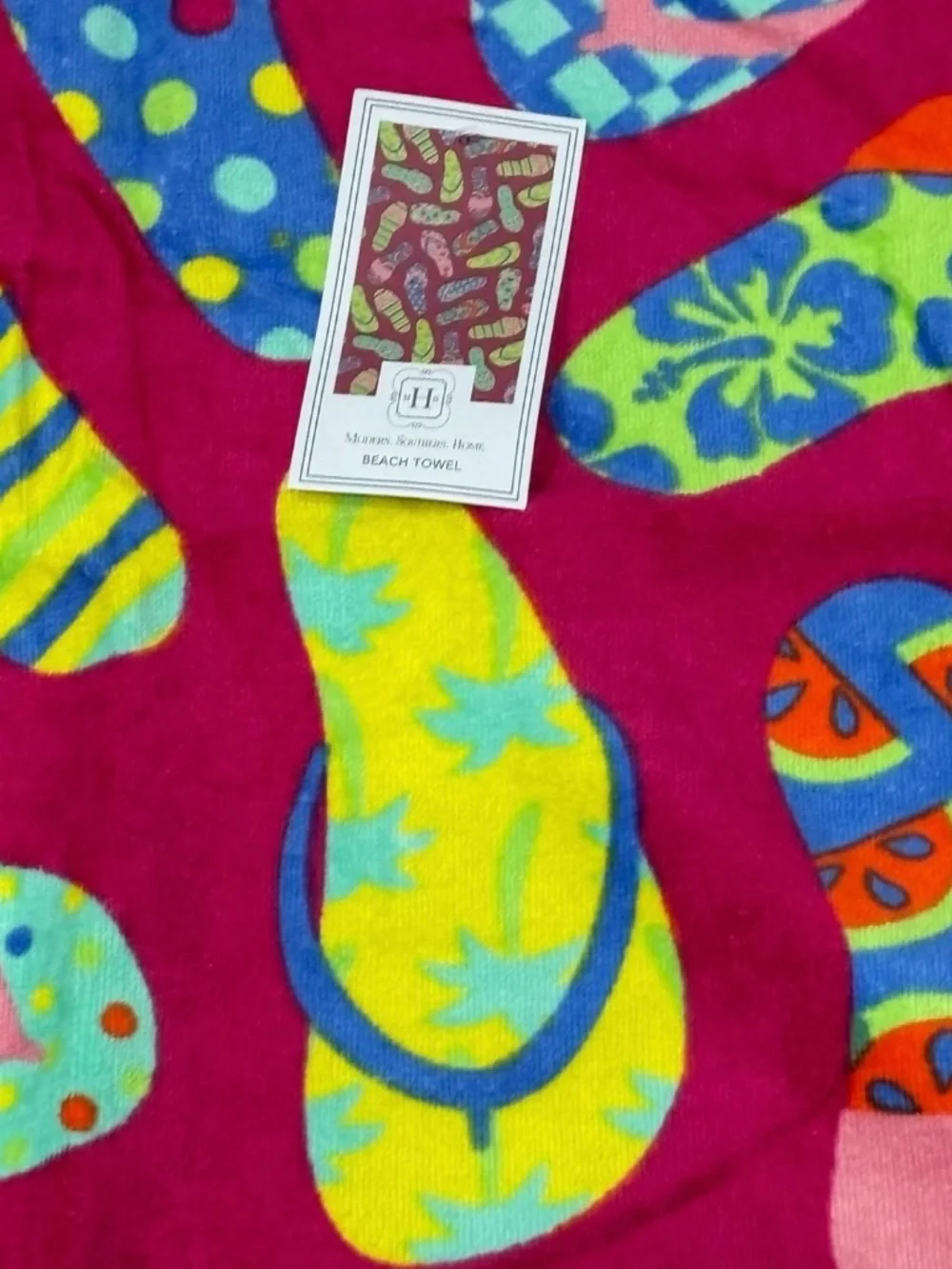 NEW Modern Southern Home Beach Towel with Multi Colored Flip Flops